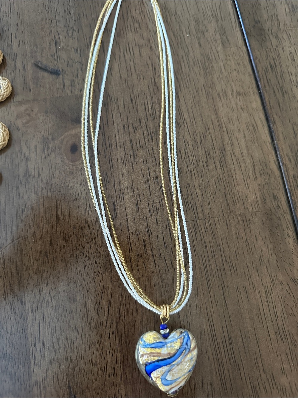 Gold & Blue Heart Pendant Multi-Chain murano glass Necklace